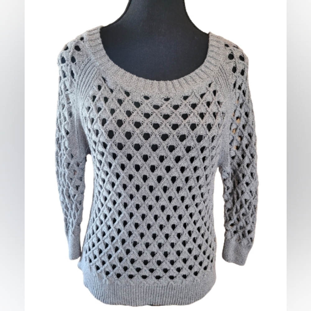 American Eagle Outfitters Gray grey Open-Knit Scoop Neck Sweater